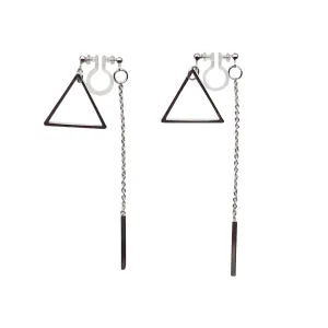 Silver Double-Sided Triangle and Bar Invisible Clip On Earrings