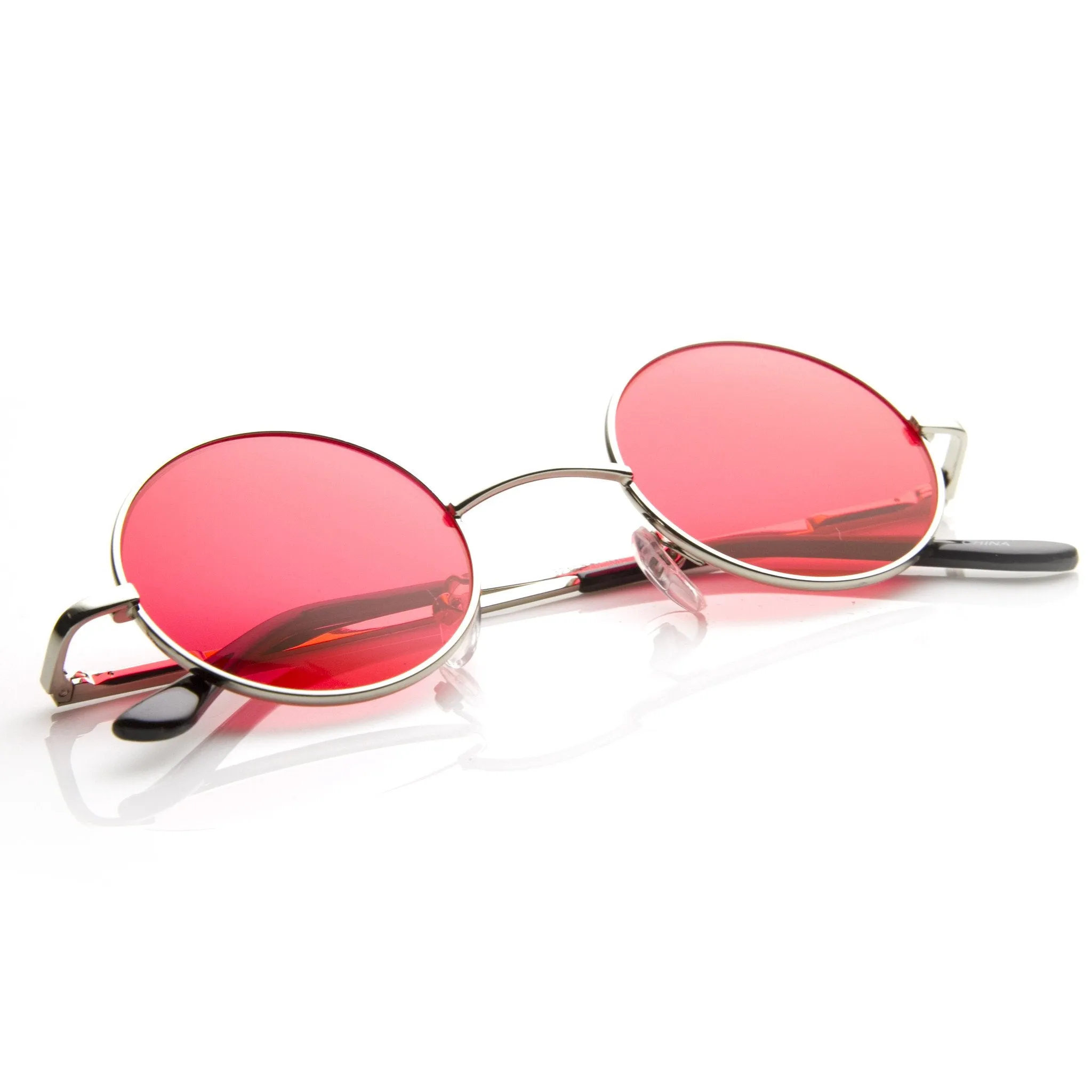 Small Lennon  Round Circle Color Lens Metal Sunglasses 8702