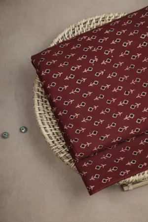 Tiny Buttas on Maroon Ajrak Cotton Fabric - 0.7m