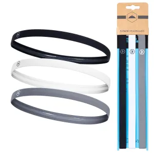 Tough Headwear Athletic Headband Set - Thin Headbands for Women - Elastic Sport Hair Bands Men - Skinny Sports Hairbands - Non Slip Athletic Head Bands - Black, Gray, and White