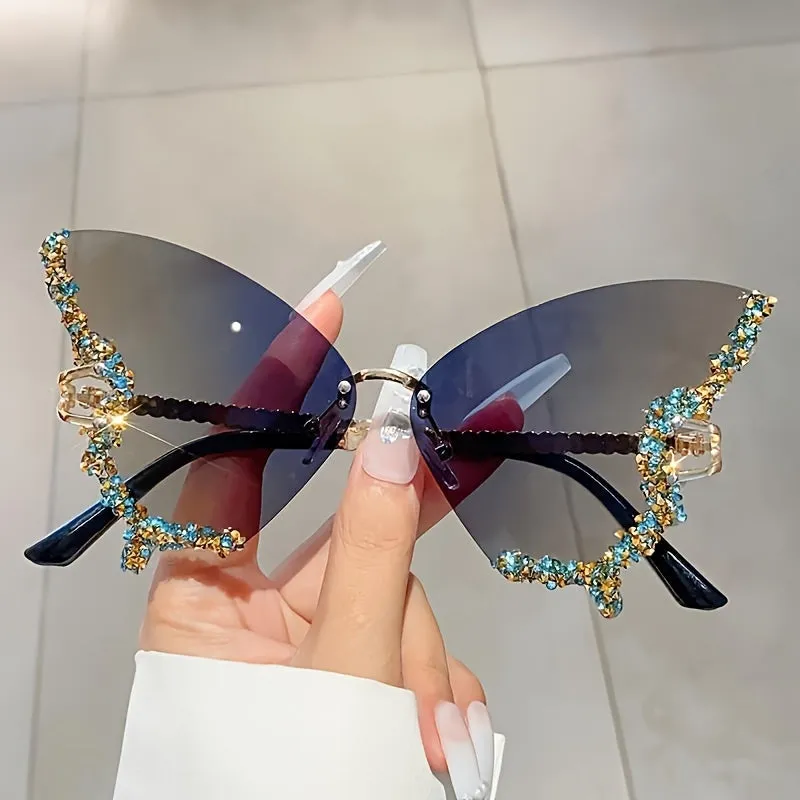 Women's Butterfly Glasses With Rhinestones, Fashionable Tinted Lenses, Lightweight Frame, Comfortable Nose Rest, Outdoor Trendy Accessories For Travel & Daily Use