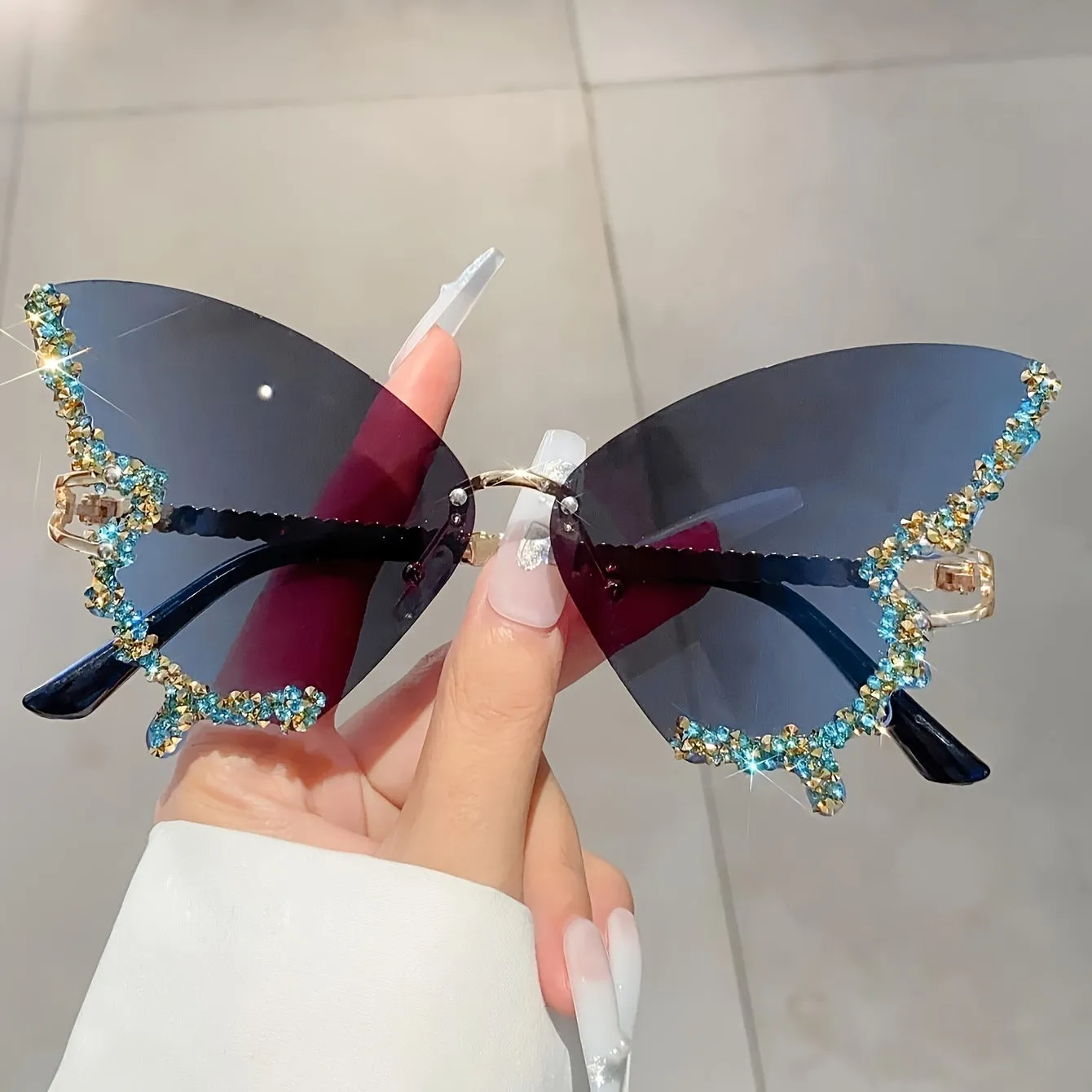 Women's Butterfly Glasses With Rhinestones, Fashionable Tinted Lenses, Lightweight Frame, Comfortable Nose Rest, Outdoor Trendy Accessories For Travel & Daily Use