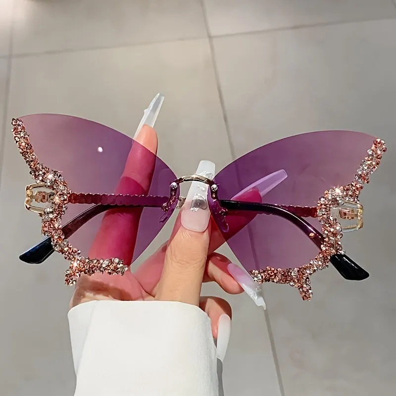 Women's Butterfly Glasses With Rhinestones, Fashionable Tinted Lenses, Lightweight Frame, Comfortable Nose Rest, Outdoor Trendy Accessories For Travel & Daily Use