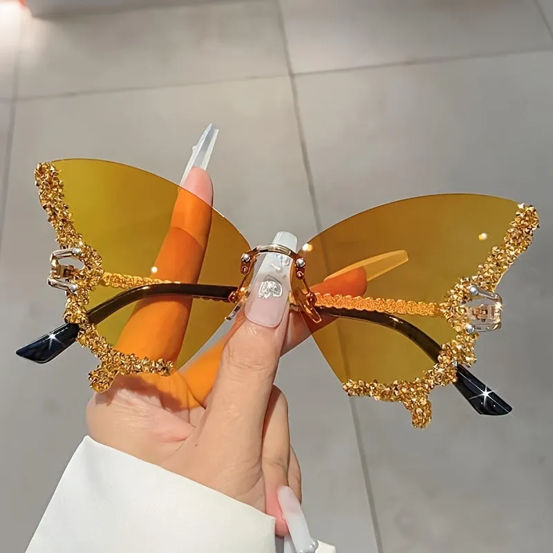 Women's Butterfly Glasses With Rhinestones, Fashionable Tinted Lenses, Lightweight Frame, Comfortable Nose Rest, Outdoor Trendy Accessories For Travel & Daily Use