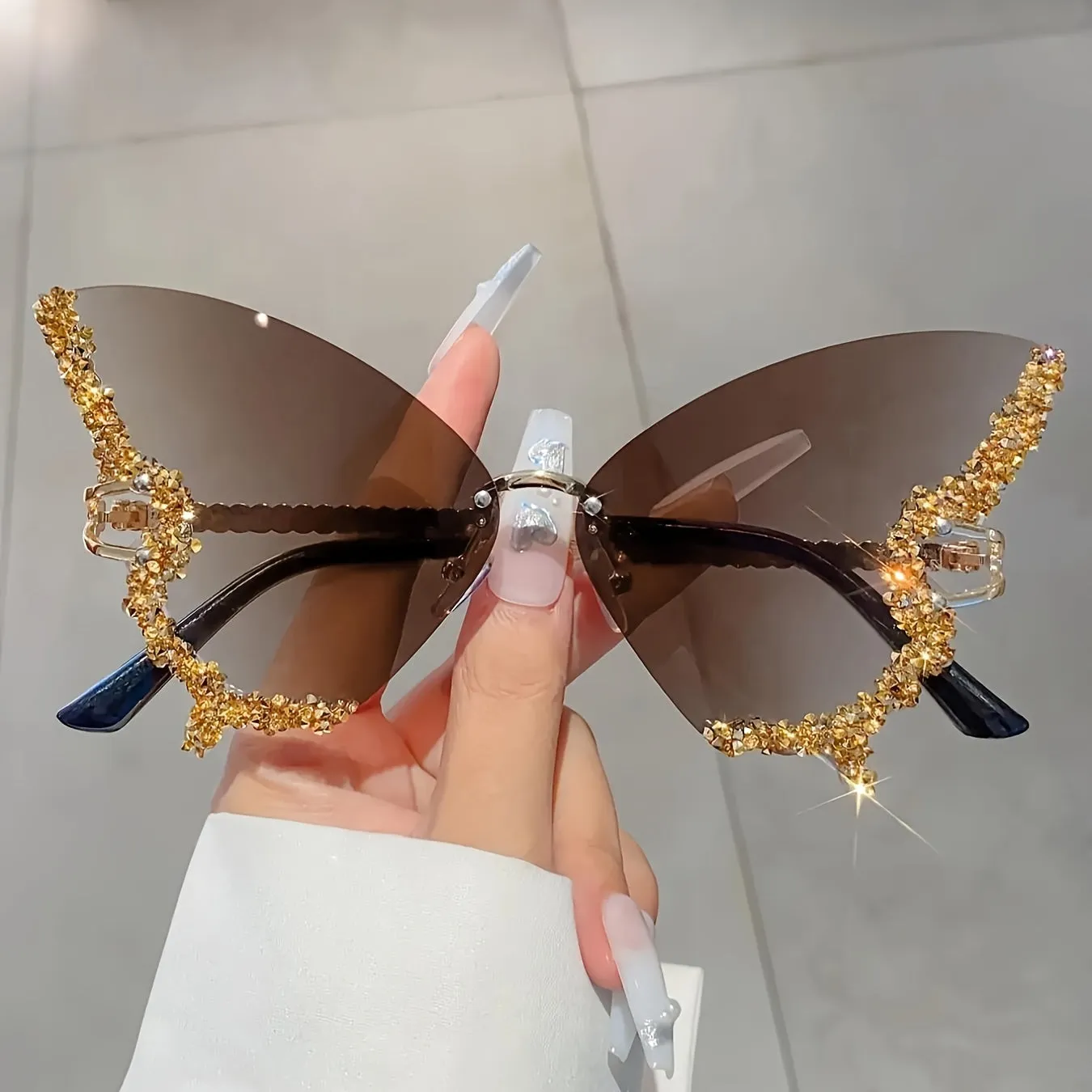 Women's Butterfly Glasses With Rhinestones, Fashionable Tinted Lenses, Lightweight Frame, Comfortable Nose Rest, Outdoor Trendy Accessories For Travel & Daily Use