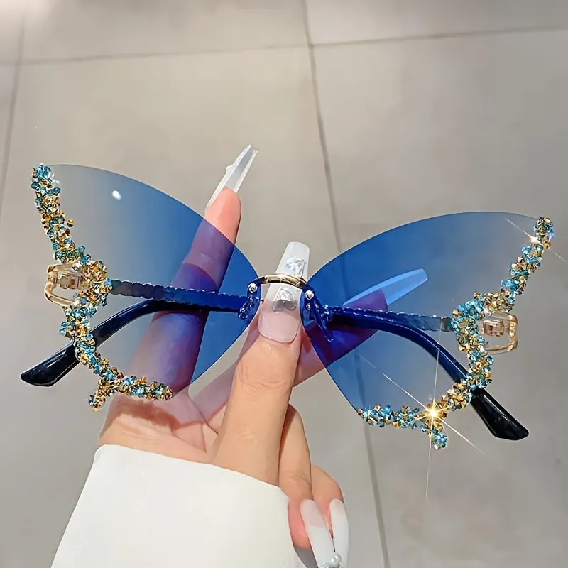 Women's Butterfly Glasses With Rhinestones, Fashionable Tinted Lenses, Lightweight Frame, Comfortable Nose Rest, Outdoor Trendy Accessories For Travel & Daily Use